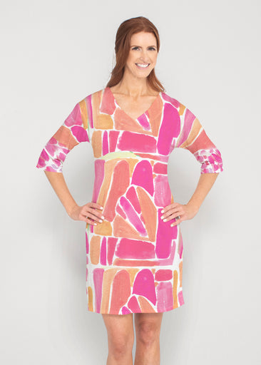 Pebble Walk Orange (17261) ~ Drop Shoulder 3/4 Sleeve V-Neck Dress