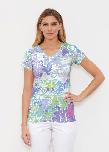 Floral Graffiti (19210) ~ Signature Cap Sleeve V-Neck Shirt