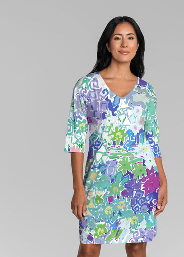 Floral Graffiti (19210) ~ Lucy 3/4 Sleeve V-Neck Dress
