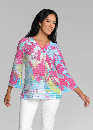 Miami Splash (26001) ~ Banded 3/4 Bell-Sleeve V-Neck Tunic