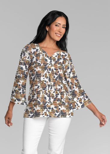 Leo Freehand (26004) ~ Banded 3/4 Bell-Sleeve V-Neck Tunic