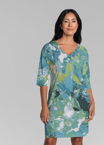 Rain forest Splash (26005) ~ Lucy 3/4 Sleeve V-Neck Dress