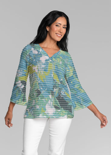 Rain forest Splash (26005) ~ Banded 3/4 Bell-Sleeve V-Neck Tunic