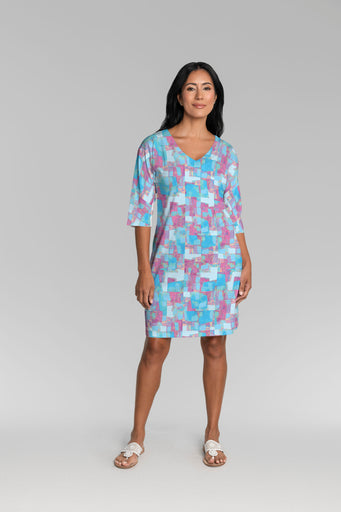 College Cutout (26008) ~ Lucy 3/4 Sleeve V-Neck Dress