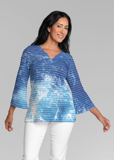 Sea Blue (5098) ~ Banded 3/4 Bell-Sleeve V-Neck Tunic