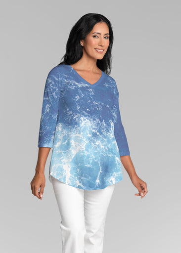 Sea Blue (5098) ~ V-neck Flowy Tunic