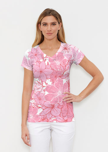 Polly Pink (5268) ~ Signature Cap Sleeve V-Neck Shirt