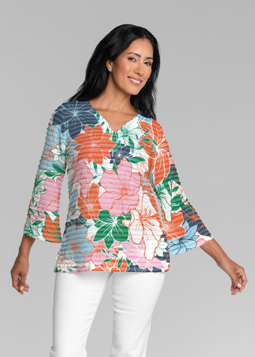 Polly Multi (5272) ~ Banded 3/4 Bell-Sleeve V-Neck Tunic