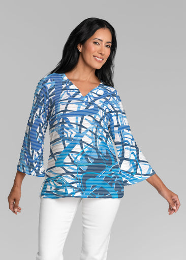 Infinite Blue (5273) ~ Banded 3/4 Bell-Sleeve V-Neck Tunic