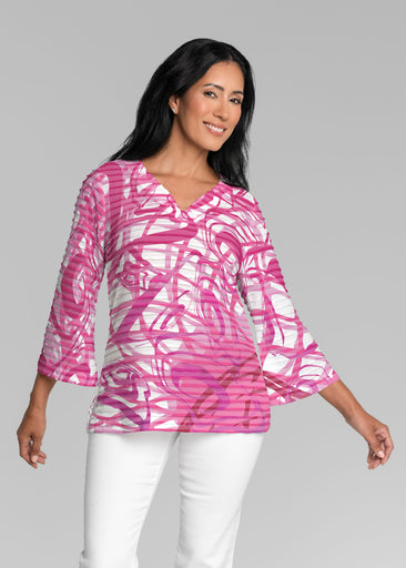 Infinite Pink (5276) ~ Banded 3/4 Bell-Sleeve V-Neck Tunic
