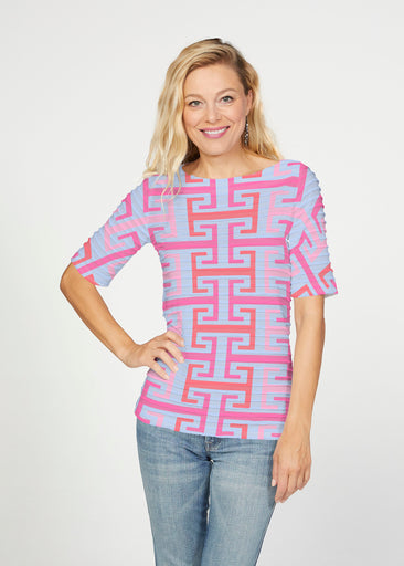 Greek Key Summer (7414) ~ Banded Elbow Sleeve Boat Neck Top