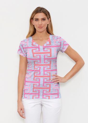 Greek Key Summer (7414) ~ Signature Cap Sleeve V-Neck Shirt