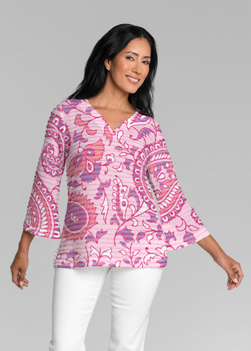Serena Peach (7456) ~ Banded 3/4 Bell-Sleeve V-Neck Tunic