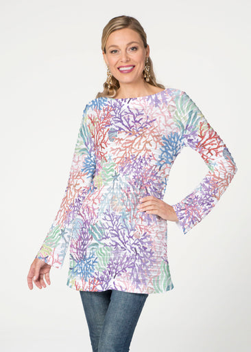 Tropic Coral (8112) ~ Banded Boatneck Tunic