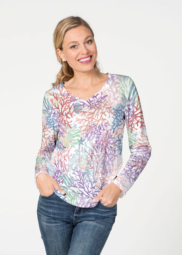 Tropic Coral (8112) ~ French Terry V-neck Top