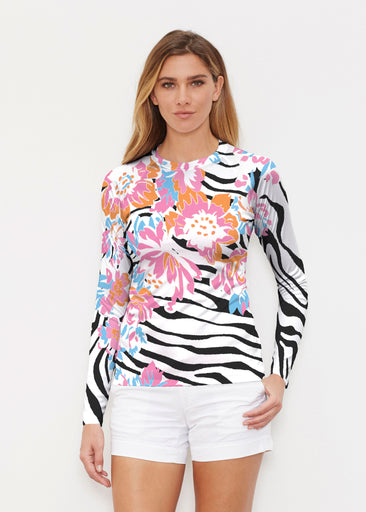 Zebra Posy Black (8118) ~ Long Sleeve Rash Guard