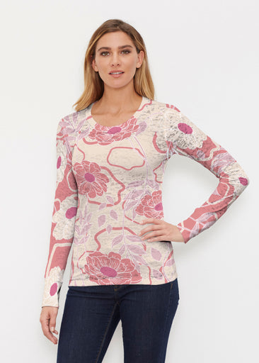 Clarisse Beige/Red (8127) ~ Thermal Long Sleeve Crew Shirt