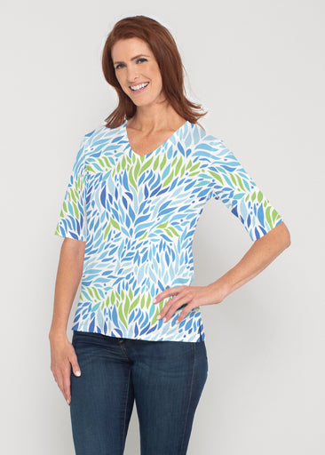 Hotsy Totsy Blue (8143) ~ Signature Elbow Sleeve V-Neck Top
