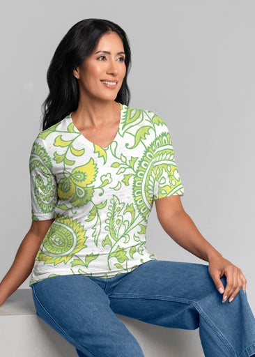 Serena Lime (8186) ~ Signature Elbow Sleeve V-Neck Top