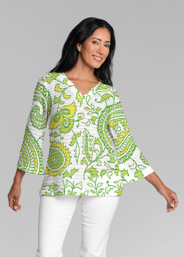 Serena Lime (8186) ~ Banded 3/4 Bell-Sleeve V-Neck Tunic