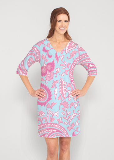 Serena Pink (8187) ~ Drop Shoulder 3/4 Sleeve V-Neck Dress