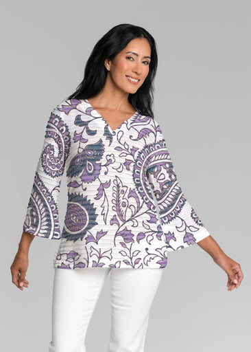 Serena Purple (8188) ~ Banded 3/4 Bell-Sleeve V-Neck Tunic