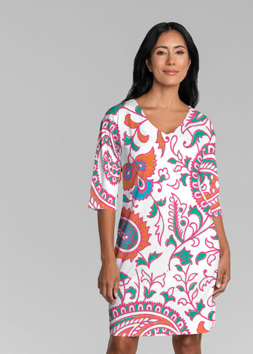 Serena Orange (8189) ~ Lucy 3/4 Sleeve V-Neck Dress