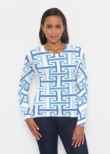Greek Key Blue (8192) ~ Signature Long Sleeve Crew Shirt