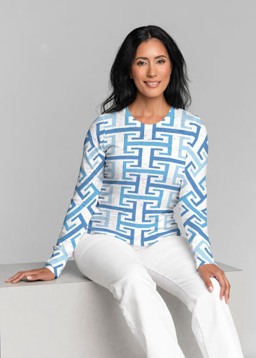 Greek Key Blue (8192) ~ Thermal Long Sleeve Crew Shirt