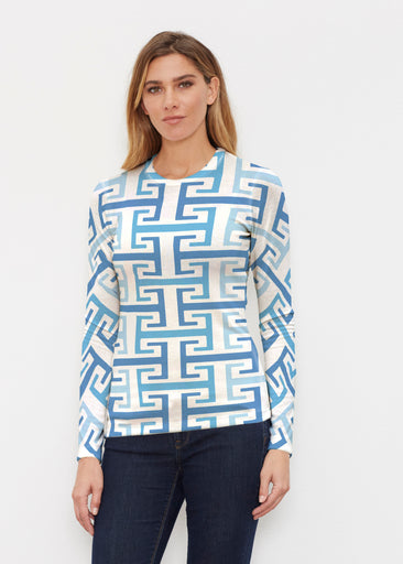 Greek Key Blue (8192) ~ Butterknit Long Sleeve Crew Top