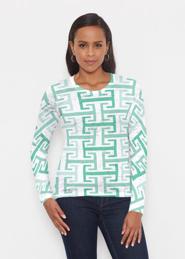 Greek Key Mint (8193) ~ Signature Long Sleeve Crew Shirt