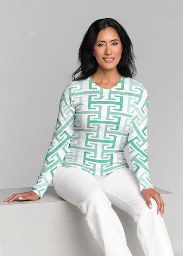 Greek Key Mint (8193) ~ Thermal Long Sleeve Crew Shirt