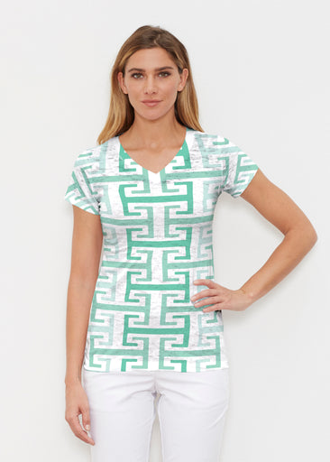 Greek Key Mint (8193) ~ Signature Cap Sleeve V-Neck Shirt