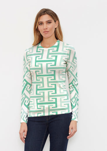 Greek Key Mint (8193) ~ Butterknit Long Sleeve Crew Top