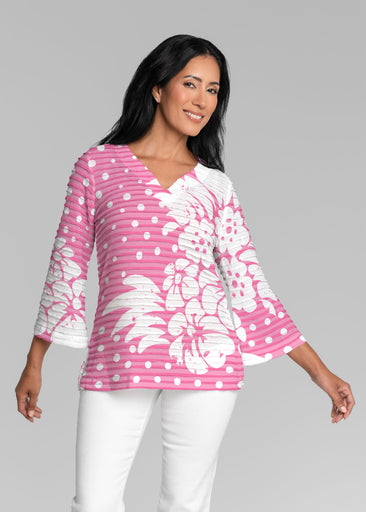 Carlotta Pink (8194) ~ Banded 3/4 Bell-Sleeve V-Neck Tunic