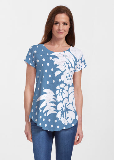 Carlotta Blue (8196) ~ Short Sleeve Scoop Neck Flowy Tunic
