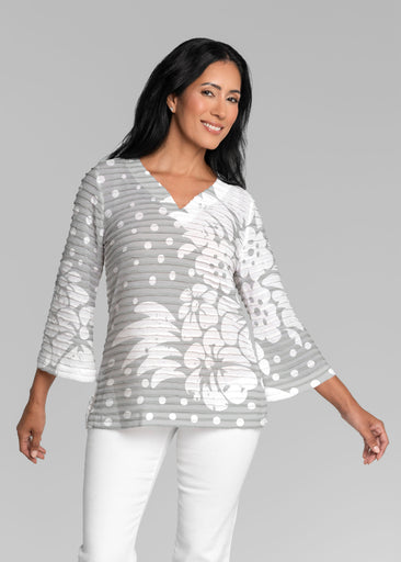 Carlotta Grey (8198) ~ Banded 3/4 Bell-Sleeve V-Neck Tunic