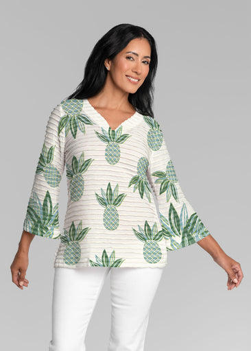 Honolulu Mint (8201) ~ Banded 3/4 Bell-Sleeve V-Neck Tunic