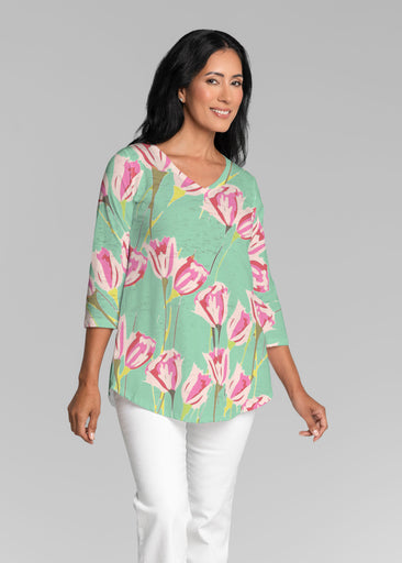 La La Mint (8202) ~ V-neck Flowy Tunic