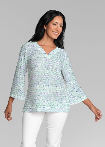 Flora Mint (8203) ~ Banded 3/4 Bell-Sleeve V-Neck Tunic