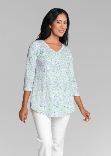 Flora Mint (8203) ~ V-neck Flowy Tunic