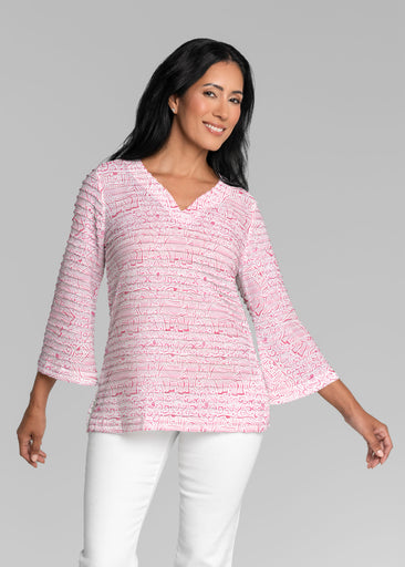 Flora Blush (8204) ~ Banded 3/4 Bell-Sleeve V-Neck Tunic