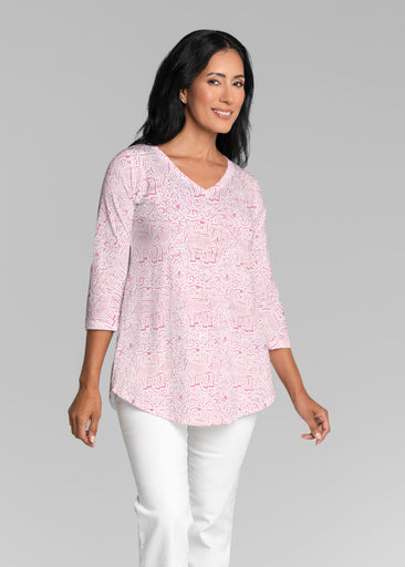 Flora Blush (8204) ~ V-neck Flowy Tunic