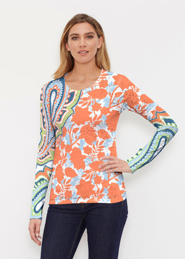 Harbor Paisley Orange (13237) ~ Thermal Long Sleeve Crew Shirt