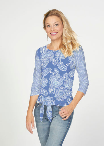 Floral Sunshine (13533) ~ French Terry Tie 3/4 Sleeve Top