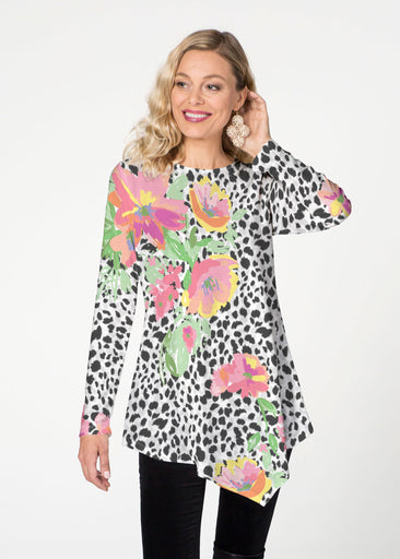 Spring Leopard Floral (14225) ~ Asymmetrical French Terry Tunic