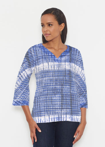 Denim Tie Dye (14230) ~ Banded 3/4 Bell-Sleeve V-Neck Tunic