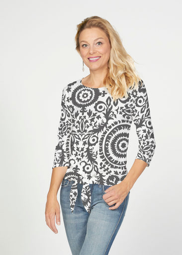 World of Swirls (14265) ~ French Terry Tie 3/4 Sleeve Top