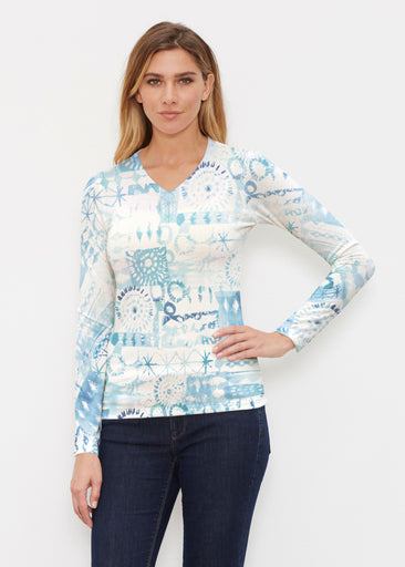 Ferris Wheel Blue (16186) ~ Butterknit Long Sleeve V-Neck Top