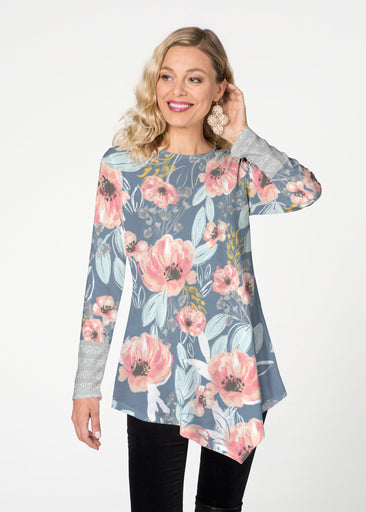 Blossoming Blooms (16226) ~ Asymmetrical French Terry Tunic